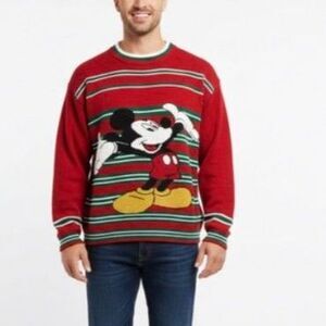 Vintage 90s Mickey Unlimited Red White Green Mickey Mouse Christmas Sweater Sz M